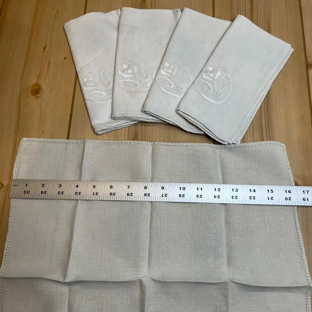 Unbranded Unisex Vintage Linen Napkins White Floral Embroidered Set of 5 16x16